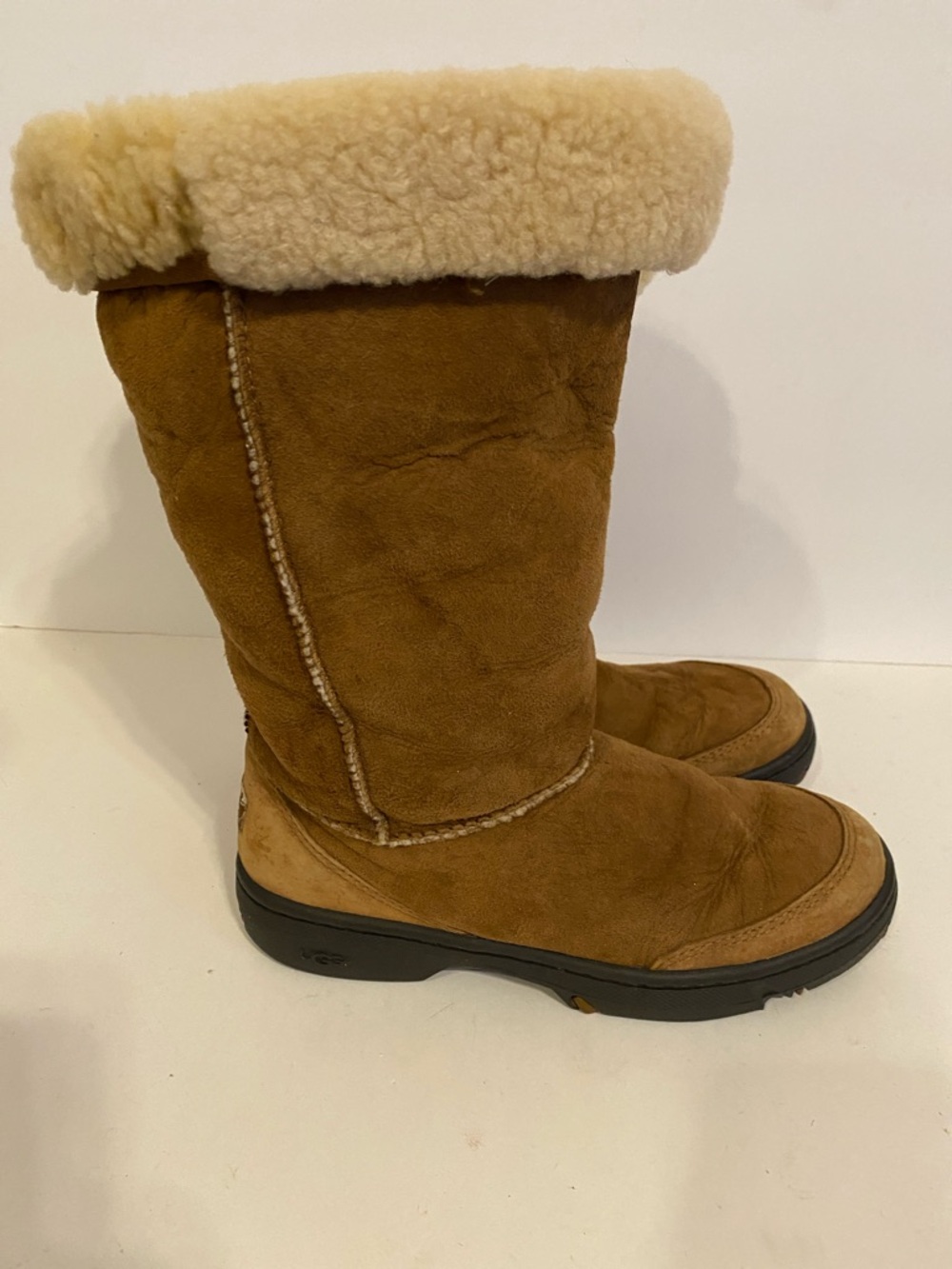 UGG Australia Brown Leather Sheepskin Cuff Boots Women's Size 8 - Picture 4 of 11